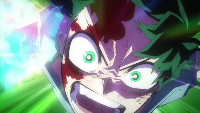 Deku screaming, getting his punch ready