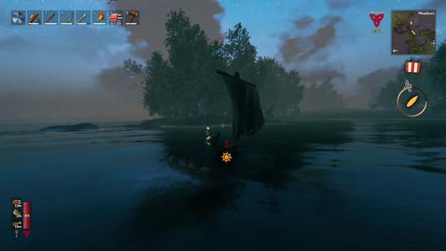 Old Knarr sailing on his raft. He looks happy