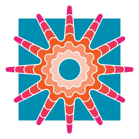 Starfish-ish design, many-armed thing over a blue square.