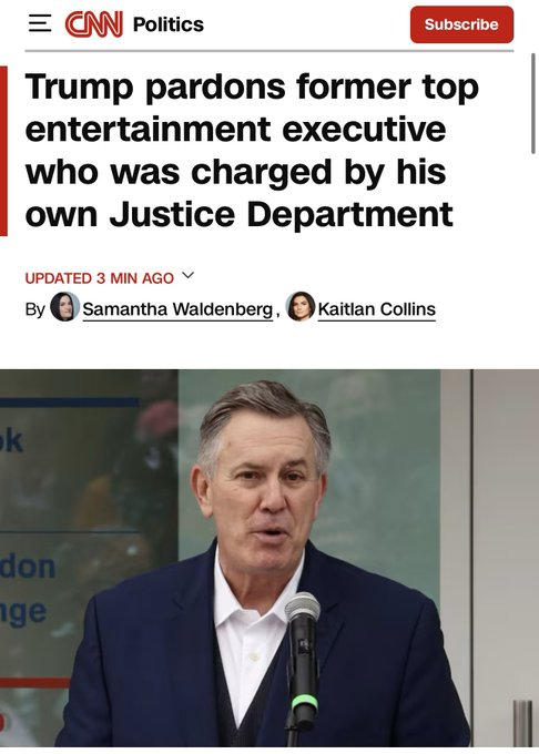 Pic of Tim Leiweke, text: Trump pardons former top entertainment exec...