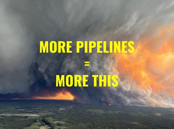 apocalyptic wildfire scene in Canada - headline is "more pipelines = more this"