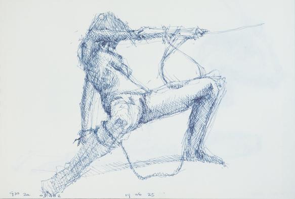 Drawing portrait study of a naked female art model