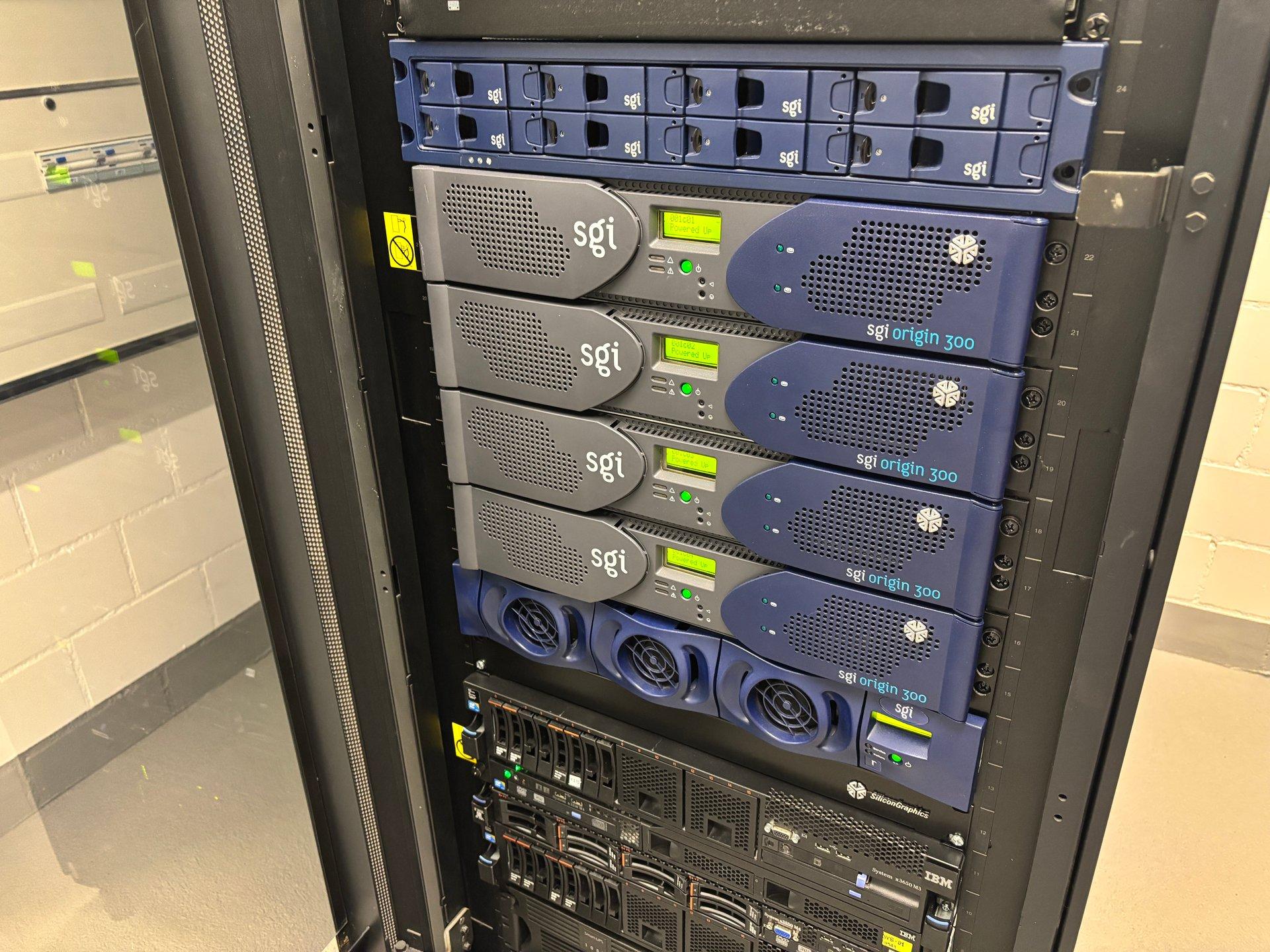 server rack with foru SGI Origin300 c-bricks running