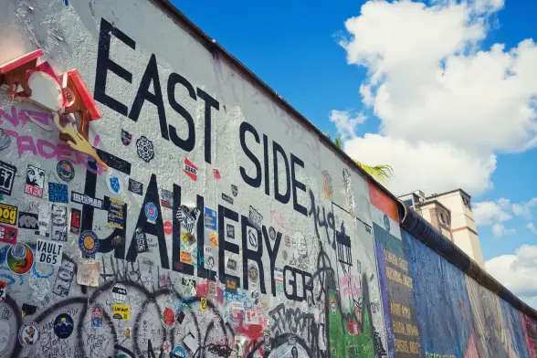 Berlin Wall with stickers and paintings