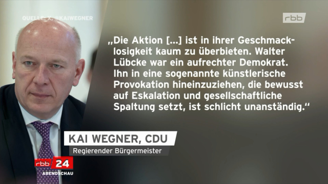 Screenshot aus einem Beitrag des RBB mit Foto und Zitat von Berlins regierenden Bürgermeister Kai Wegner, CDU: „Die Aktion