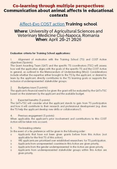 Criteria for applicants; this is too much text for the Alt-Text, so if you would like this e-mailed please contact us at affect.evo@gmail.com