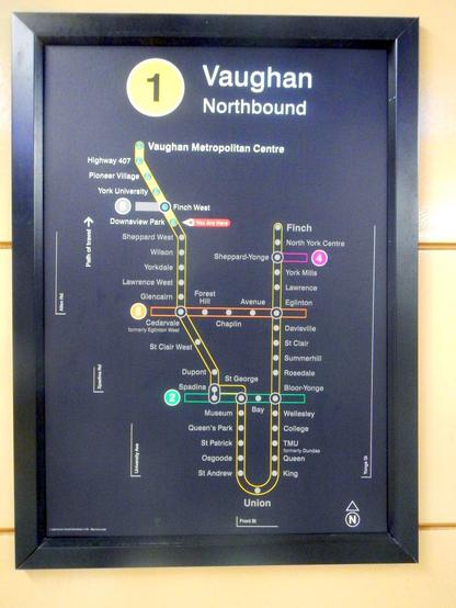 TTC “Subway and Light Rail” map on the Line 1 Downsview Park subway station platform, showing Line 6 and Line 5!

Map is Line 1

Vaughan

Northbound