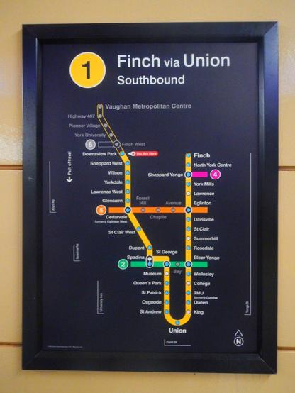 TTC “Subway and Light Rail” map on the Line 1 Downsview Park subway station platform, showing Line 6 and Line 5!

Map is Line 1

Finch via Union

Southbound