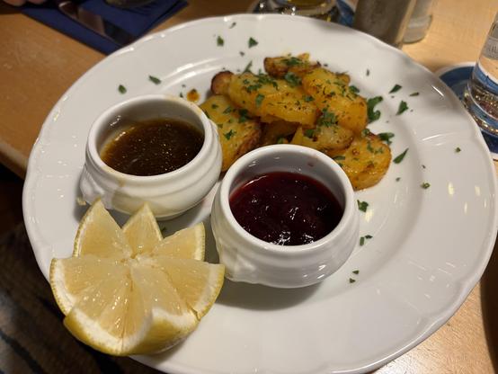 Side dishes with roasted potatoes.