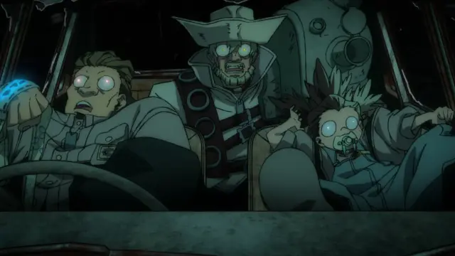 2 Cleaners and 1 Raider inside a car looking speechless