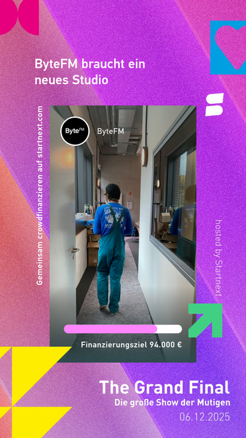 Share pic in knalligen Farben zum crowd funding von ByteFM mit dem Titel "ByteFM braucht ein neues Studio"