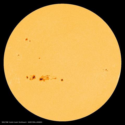 Active sunspots on the surface of the Sun