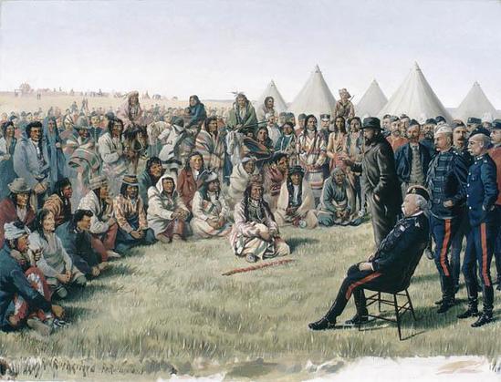 The Surrender of Poundmaker to Major-General Middleton at Battleford, Saskatchewan, on May 26, 1885