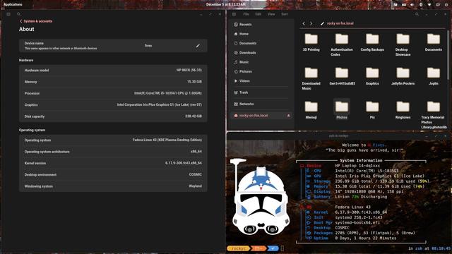 Screenshot of my COSMIC desktop with tiled windows.