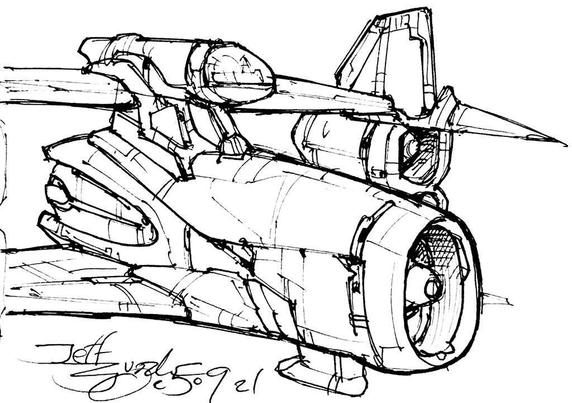 Black and white line art sketch of an imaginative sci fi spaceship. Each one is very different. A collage of jet intakes and wings that's too big to fit all on one sketch card. The intakes are all vertically elongated. It looks kinda scary.