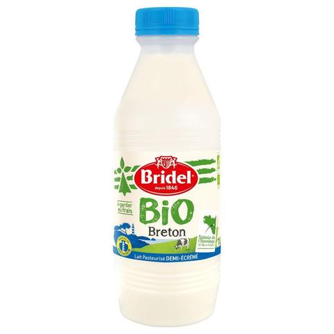 Bouteille de lait bio Bridel.