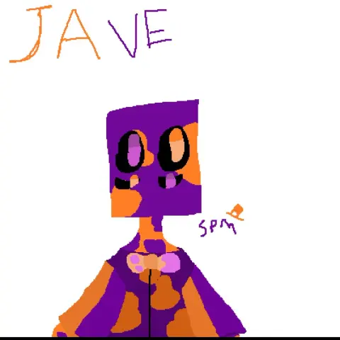 A doodle of a lil guy with purple and orange skin, a mismatched purple and orange suit, 4 arms and 4 eyes
