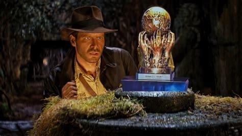 Indy regards The Donald J Trump Inaugural FIFA Peace Prize on a trapped pedestal at the beginning of "Temple of Doom."