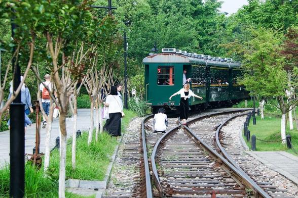 woman standing on railway infront of train