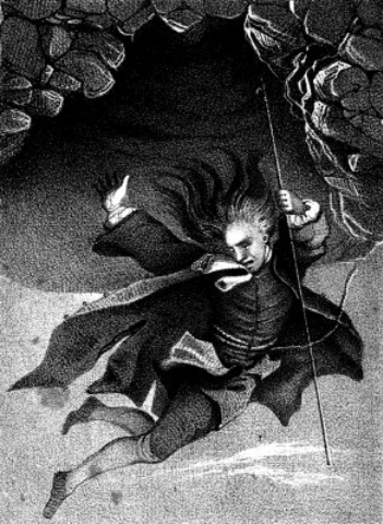flying man from Ludvig Holberg (1684-1754), author of the satirical fantasy Niels Klim's Underground Travels (1741)