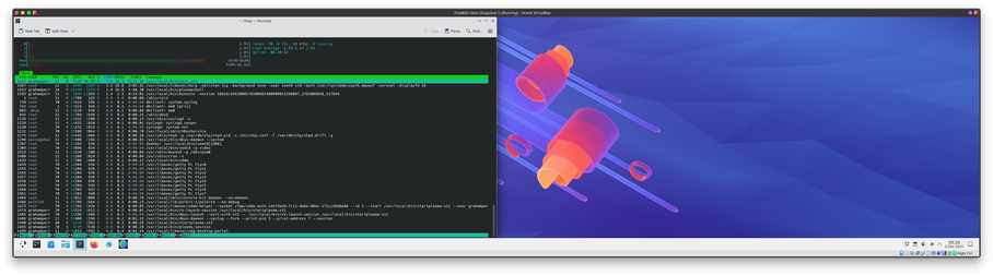 Screenshot: less than 700 M memory used after quitting everything except Konsole.