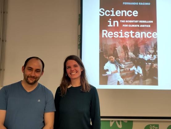 Photo of me in Madrid together with one of the scientist-activists who participated in the painting of the Congress in 2022