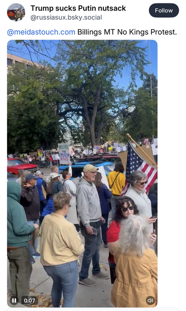 Screenshot of social media post regarding the October 18th, 2025 “No Kings 2.0” protests. From Billings, Montana.