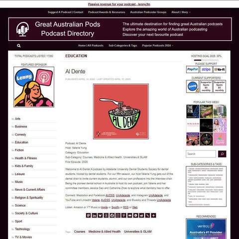 Al Dente
Screenshot of the podcast listing on the Great Australian Pods website