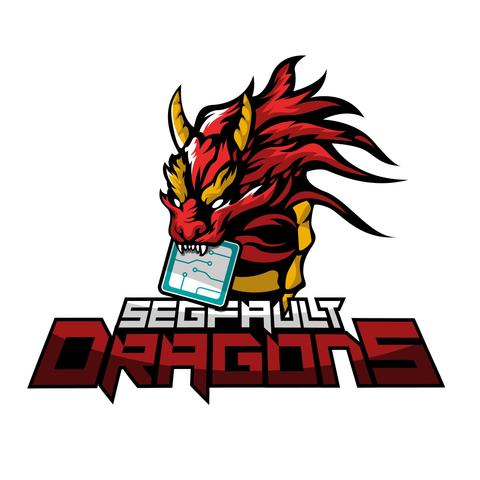 An illustrated logo featuring a fierce red and black dragon holding a circuit board. Below the dragon, the text reads "SEGFAULT DRAGONS" in bold, stylized letters.