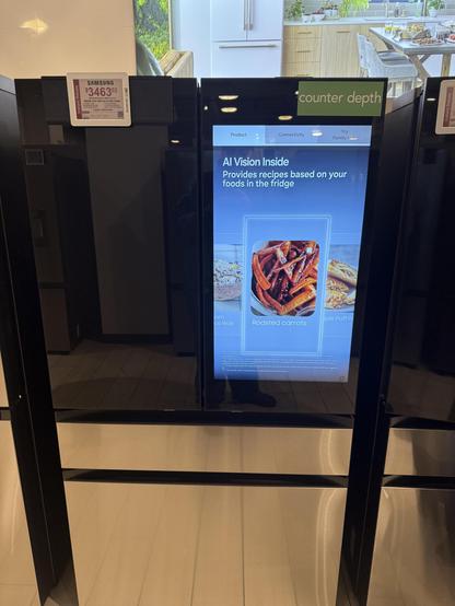 Another side-by-side only this one appears to have two giant monitors. And advertises AI vision to suggest recipes based on what is already in the refrigerator that it’s spying on and I’m reporting back to advertisers.