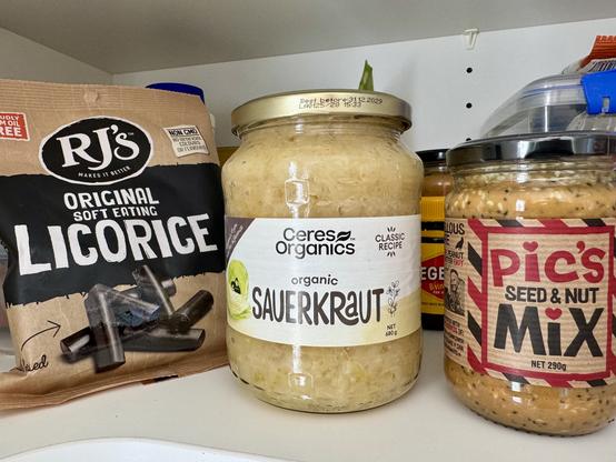 RJ’s liquorice is world famous in NZ; Pic’s seed & nut mix is a little more divisive among peanut butter fans, but sauerkraut will either appeal or it won’t!