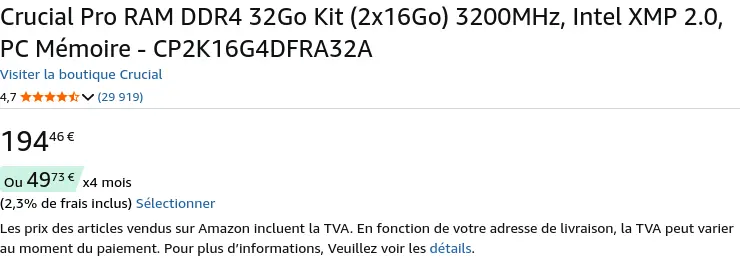 Le même kit aujourd'hui : ~ 195€