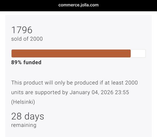 només falten 204 reserves per arribar a 2.000 per a que començi la producció del nou Jolla Linux Phone
