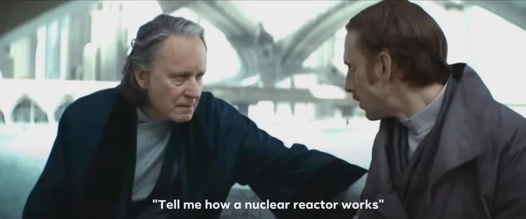 Filmszene aus Andor mit den Figuren Luthen und Lonni Jung