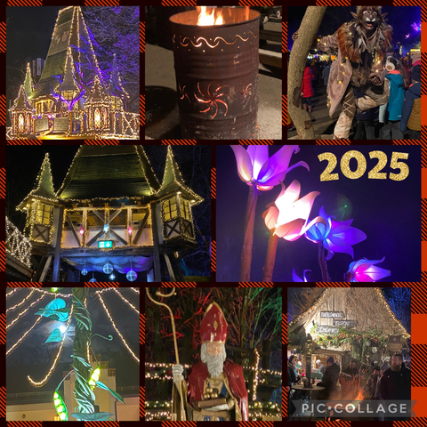 Eindrücke vom märchenhaft beleuchteten Weihnachtsmarkt in Kaltenberg: das Tor ist mit hunderten Lichterketten beleuchtet. Es ist dunkel und trotzdem in ein märchenhaftes warmes Licht getaucht.