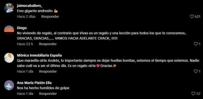 Algunos de los cometarios al vídeo en TikTok de Alejandro Villamizar. (TikTok de Alejandro Villamizar)