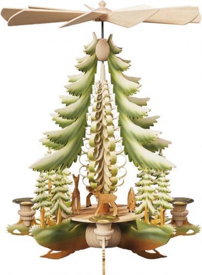 Eine handwerklich erstellte Pyramide mit winterlichem, hellgrünen Motiv von Katja Taulin aus Oberwiesenthal.