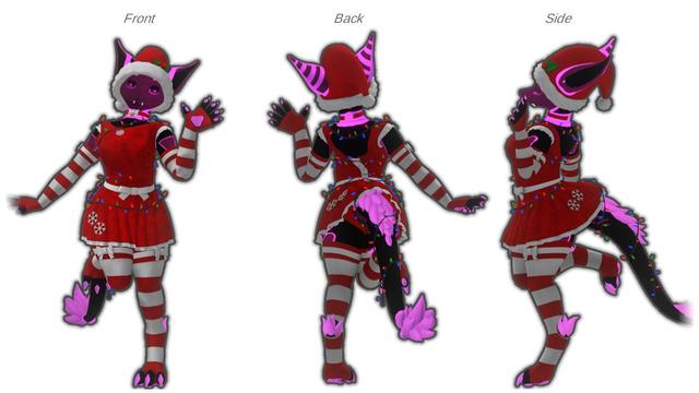 Nardoragon wearing christmas outfit with skirt and Christmas lights all over their tail