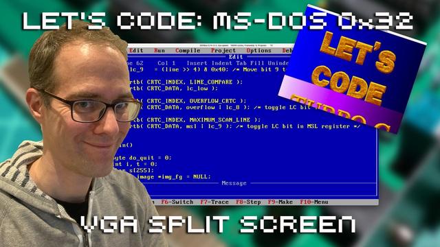 Me in front of a screenshot of Turbo C for DOS.