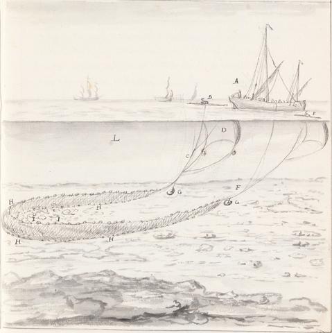 Source : Le Chevalier de Dieppe, « Abrégé de l’histoire des pêches que l’on fait à la mer et le long des côtes et aux embouchures des rivières », fol. 195. Paris, Bibliothèque de l’Arsenal, ms. 2724, [c. 1750].