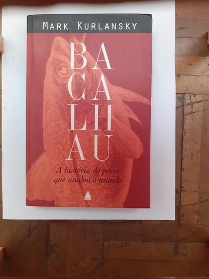 Capa do livro "História do Cotidiano", de Mark Kurlansky.

No fundo, a foto de um peixe em vermelho. 

No topo da imagem, em uma barra de fundo preto e letras maiúsculas brancas, está Mark Kurlansky, o nome do autor do livro. 

Ao longo da imagem, a palavra "bacalhau", em letras grandes e brancas, quebrada de duas em duas letras.

Mais abaixo está o subtítulo: "A história do peixe que mudou o mundo".

Por último, o logotipo da editora "Nova Fronteira", que publicou o livro: é um triângulo em fundo branco, com uma barra branca sob ele.