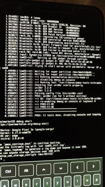 initramfs tests succeeding on a Pixel 3a and booted with U-boot, as if it was on CI