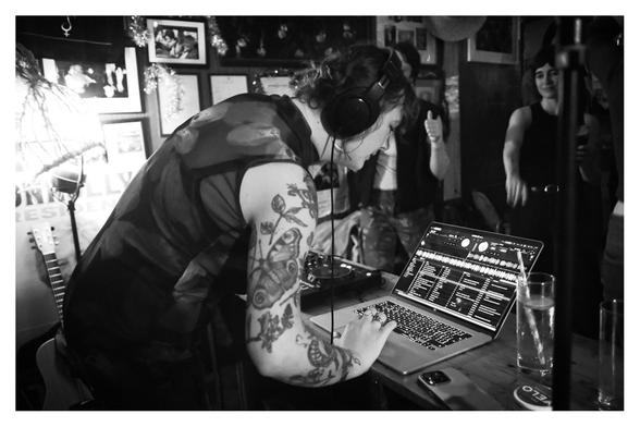 Karis selecting and mixing away.