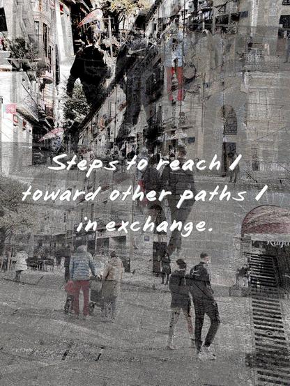 Huesca digital edited multiple exposure street photography, made with the GNU Image Manipulation Program + G'Mic filters + Tenacity.