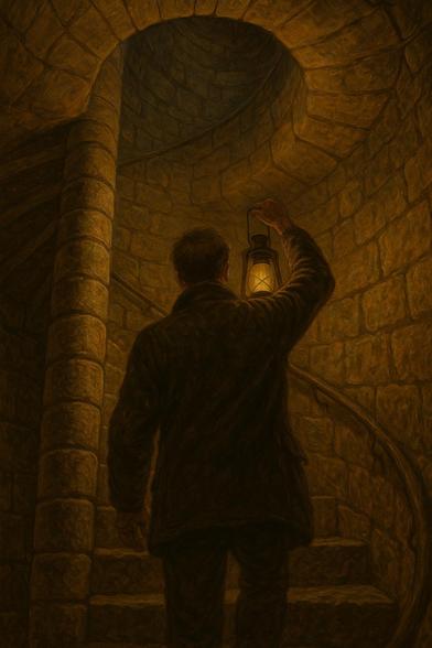 Lighthouse Keeper ascending the stairs