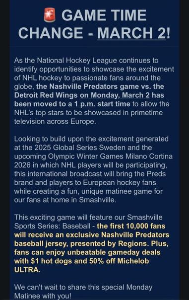 ICYMI - March 2nd start time moved to 1 P.M.