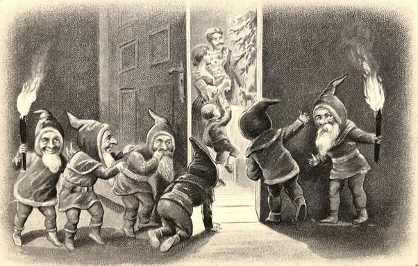 #Гномы. #Рождество. Дореволюционная открытка