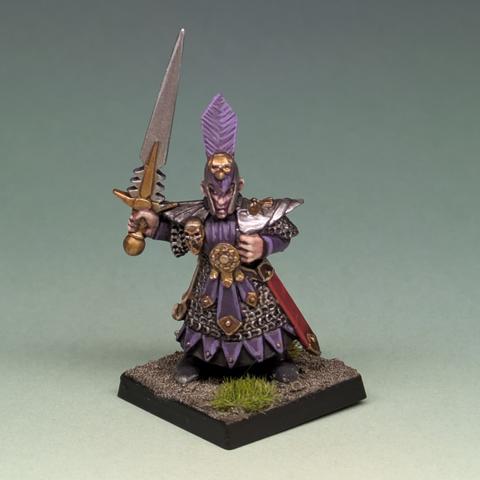 Dark Elf in purple and silver armour