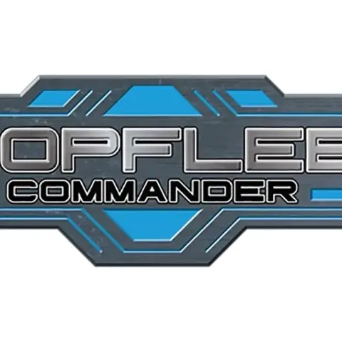 The logo for "Dropfleet Commander" features a sleek, metallic design with a combination of silver and blue colors. The word "DROPFLEET" is prominently displayed in bold, silver letters, while "COMMANDER" is positioned below in a slightly smaller font. The background includes angular shapes and lines that enhance the futuristic and sci-fi aesthetic of the game.