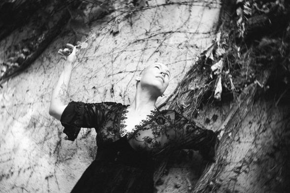 Witchlike appearance dancing in the yard.